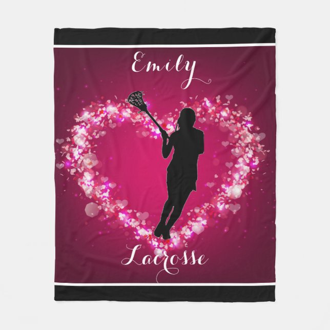 Girls Lacrosse Floating Hearts Fleece Blanket (Front)