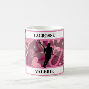 Girls Lacrosse Floating Rose Hearts Coffee Mug