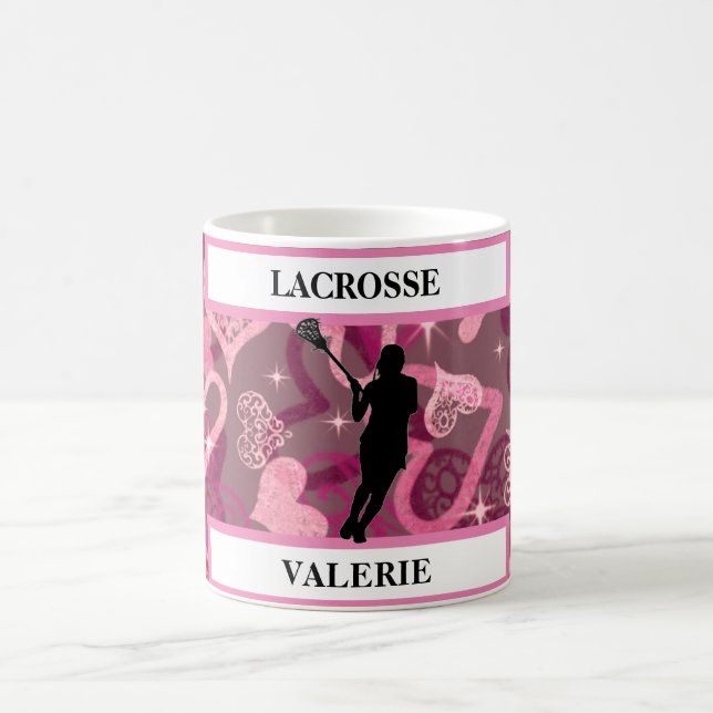 Girls Lacrosse Floating Rose Hearts   Coffee Mug (Center)