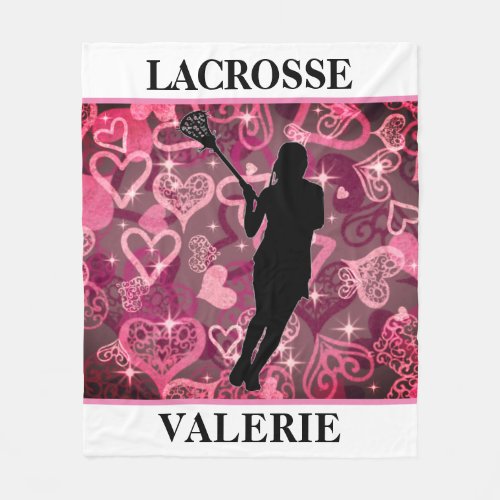 Girls Lacrosse Floating Rose Hearts Fleece Blanket