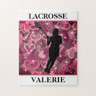 Girls Lacrosse Floating Rose Hearts Jigsaw Puzzle