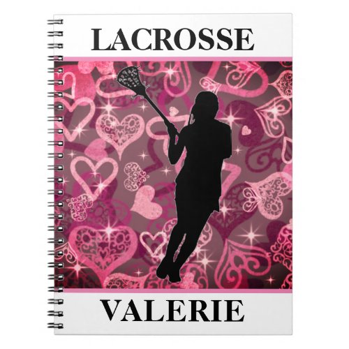 Girls Lacrosse Floating Rose Hearts  Notebook