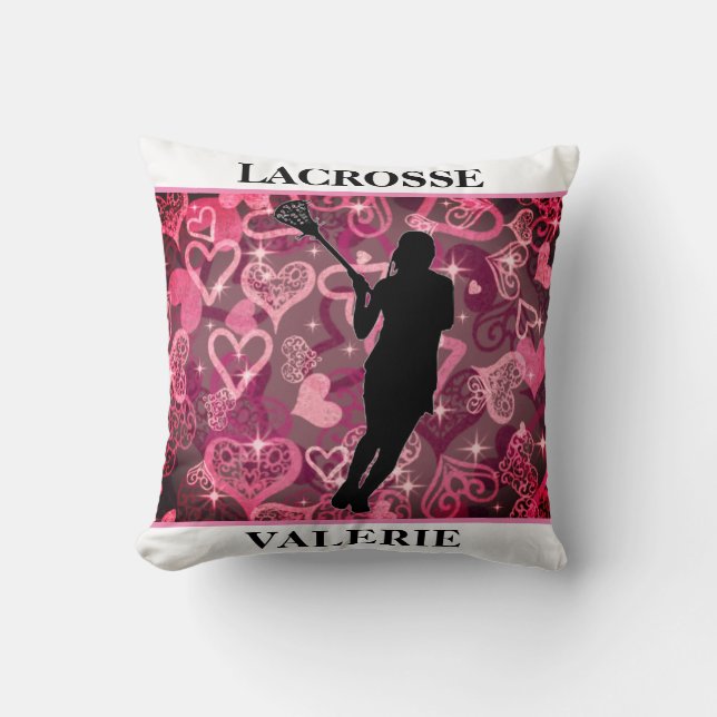 Girls Lacrosse Floating Rose Hearts   Throw Pillow (Front)