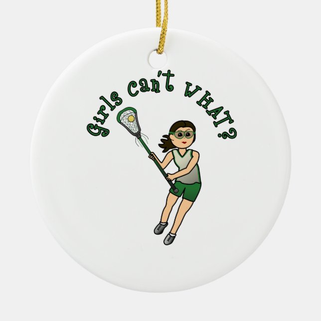 Girls Lacrosse Green Ceramic Ornament (Front)