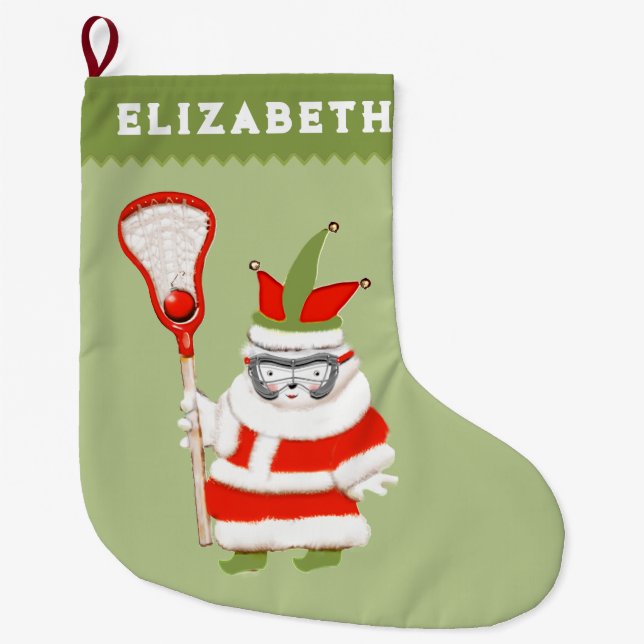 Girls Lacrosse Large Christmas Stocking (Front)