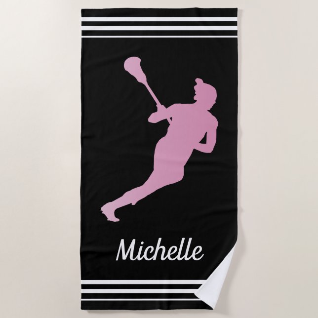 Girls Lacrosse Personalized  Beach Towel (Front)