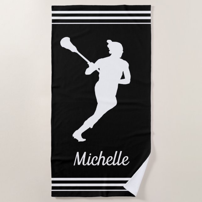 Girls Lacrosse Personalized  Beach Towel (Front)