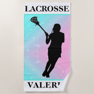 Girls Lacrosse Personalized Pastel Beach Towel