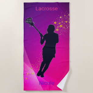 Girls Lacrosse Pink & Purple Gold Stars Beach Towel