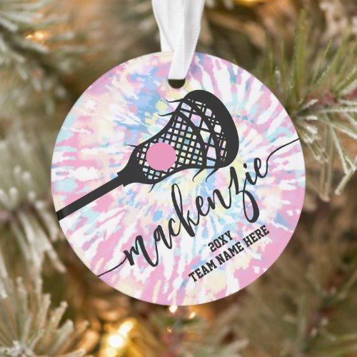 Girls Lacrosse Pink Tie Dye Ornament