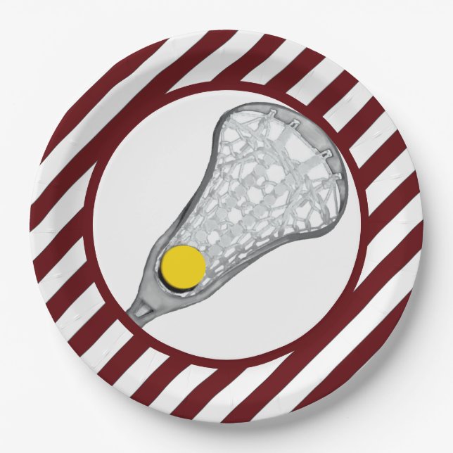 Girls Lacrosse Team Maroon Paper Plates (Front)