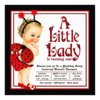 Girls Ladybug 1st Birthday Party Invitations
