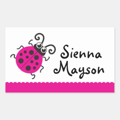 Girls ladybug name white pink id label sticker