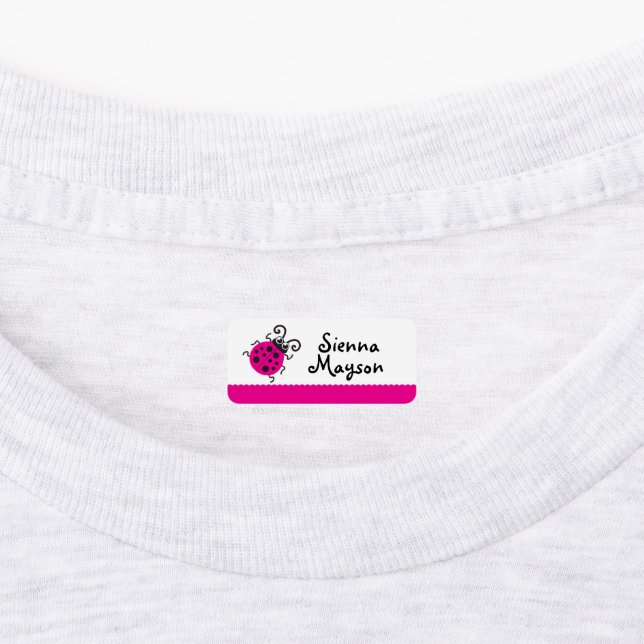 Girls ladybug name white pink id personalized kids' labels (Affixed)