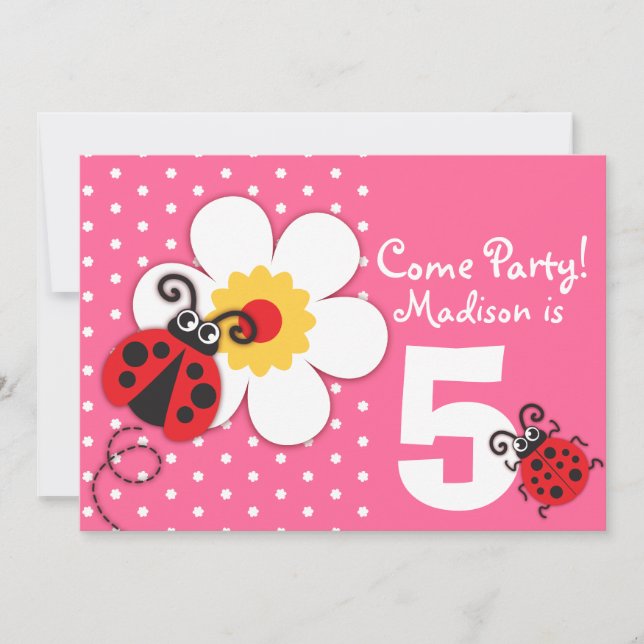 Girls ladybug party pink invitation (Front)