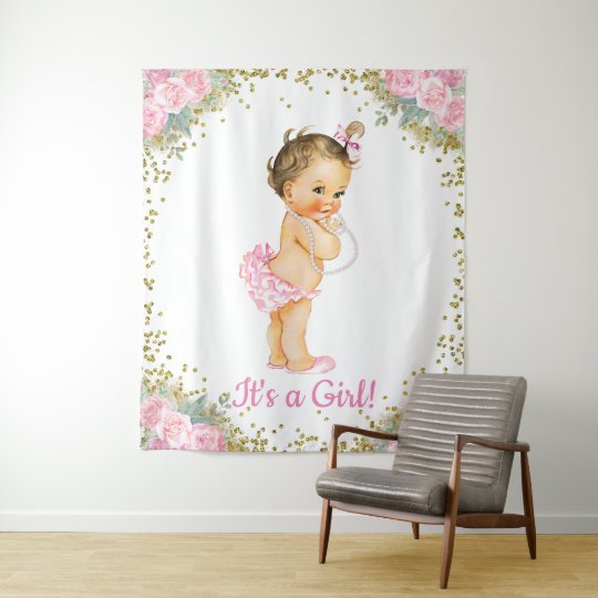 Girls Large Baby Shower Backdrop Zazzle Com