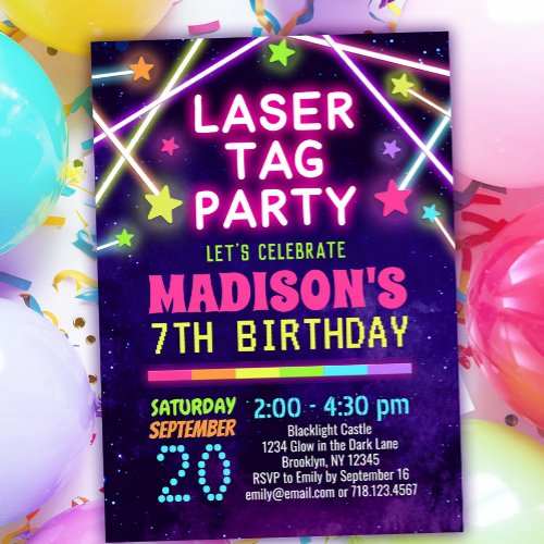 Girls Laser Tag Birthday Party Invitations