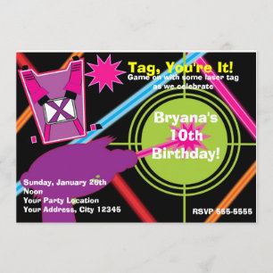 Girls Laser Tag Girl Birthday Party Invitations