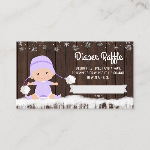 Girls Lavender Snowflake Diaper Raffle Tickets Enclosure Card