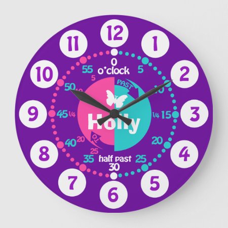 Girls Learn To Tell Time Pink Aqua Name Clock