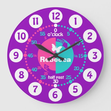Girls Learn To Tell Time Pink Aqua Name Clock