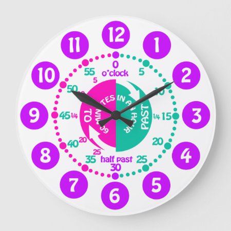 Girls Learn To Tell Time Pink Purple Aqua Clock