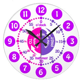 Girls learn to tell time pink purple kids clock