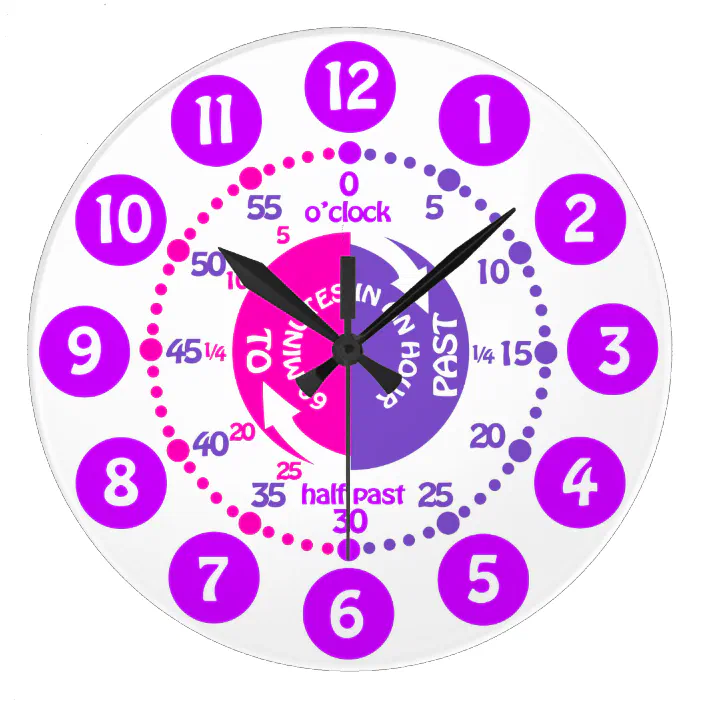 Tell The Time TEACHING CLOCK Learn To Tell the Time Pink & Purple 