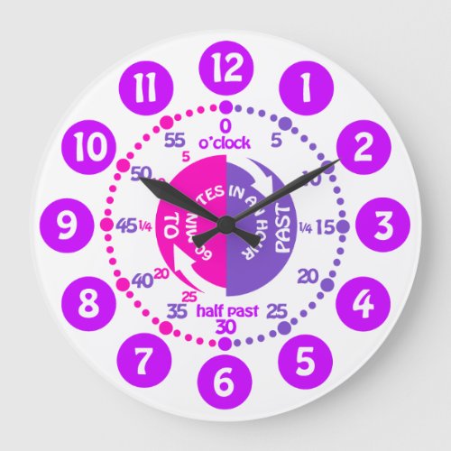 Girls learn to tell time pink purple kids clock
