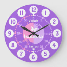 Girls Learn To Tell Time Pink Purple Name Clock at Zazzle