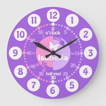 Girls Learn To Tell Time Pink Purple Name Clock by Mylittleeden at Zazzle