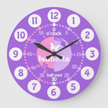 Girls Learn To Tell Time Pink Purple Name Clock