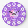 Girls learn to tell time pink purple name clock