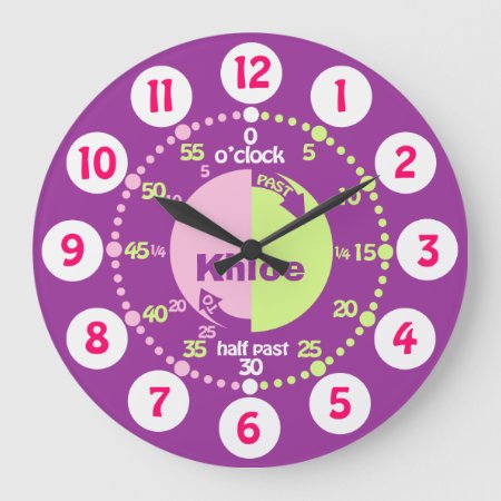 Girls Learn To Tell Time Purple Pink Name Clock