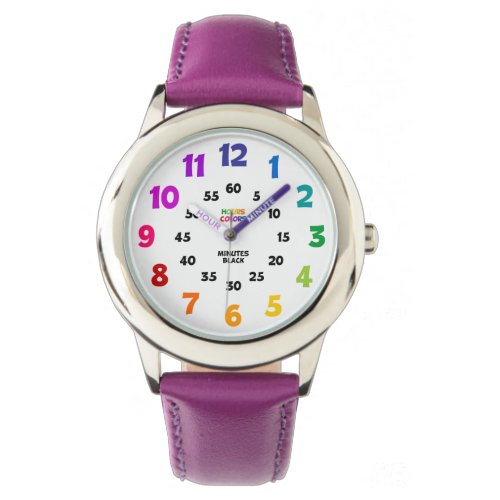 Girls Learn to Tell Time Purple  Rainbow Sport Watch