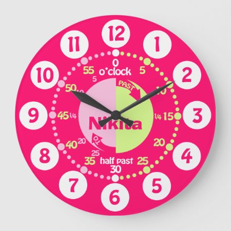 Girls Learn To Tell Time Red Pink Green Name Clock