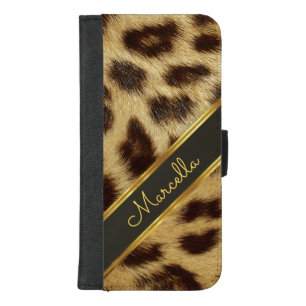 Girls Leopard Faux Fur Monogram Mod iPhone 8plus 8/7 Plus Wallet Case