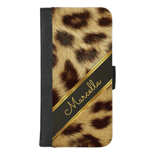 Girls Leopard Faux Fur Monogram Mod iPhone 8plus Wallet Case (Front)