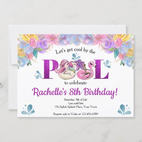 Girls Lets Get Cool By The Pool Birthday Party Invitation