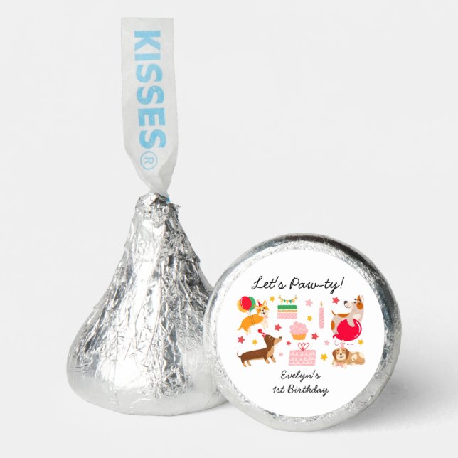 Girls Let's Pawty Cute Party Dogs Birthday Hershey®'s Kisses® (Front)