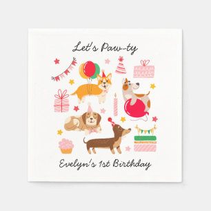 Girl's Let's Pawty Party Ready Dogs Birthday  Napkins