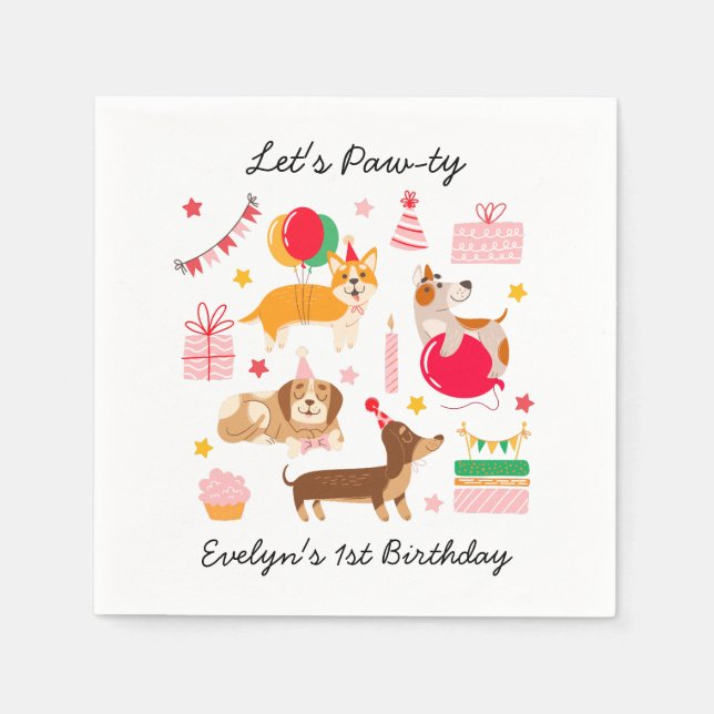 Girl's Let's Pawty Party Ready Dogs Birthday  Napkins (Front)
