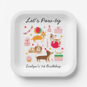 Girl's Let's Pawty Party Ready Dogs Birthday Paper Plates
