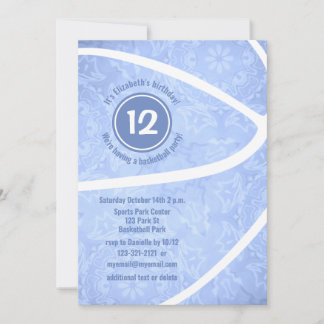 girls light blue basketball birthday party invitation