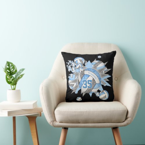 girls light blue gray volleyballs stars  throw pillow