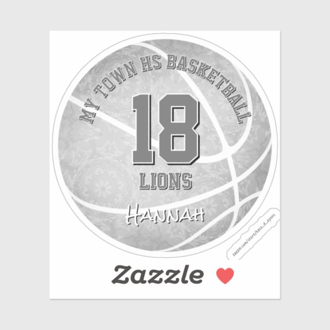 girls light gray basketball with team name sticker (Sheet)