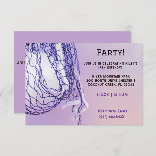 Girls Light  Purple Sports  Volleyball Birthday  Invitation (Front/Back)