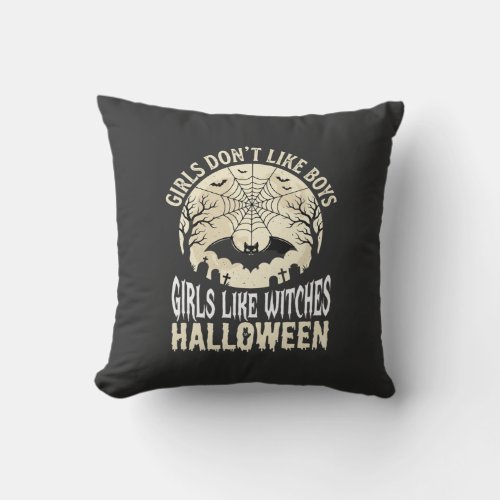 Girls Like Witches Halloween Bat Design_1 Throw Pillow