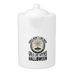 Girls Like Witches Halloween Vintage Vector Design Teapot