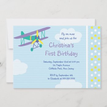 Girls Little Airplane Birthday Party Invitations by alleventsinvitations at Zazzle